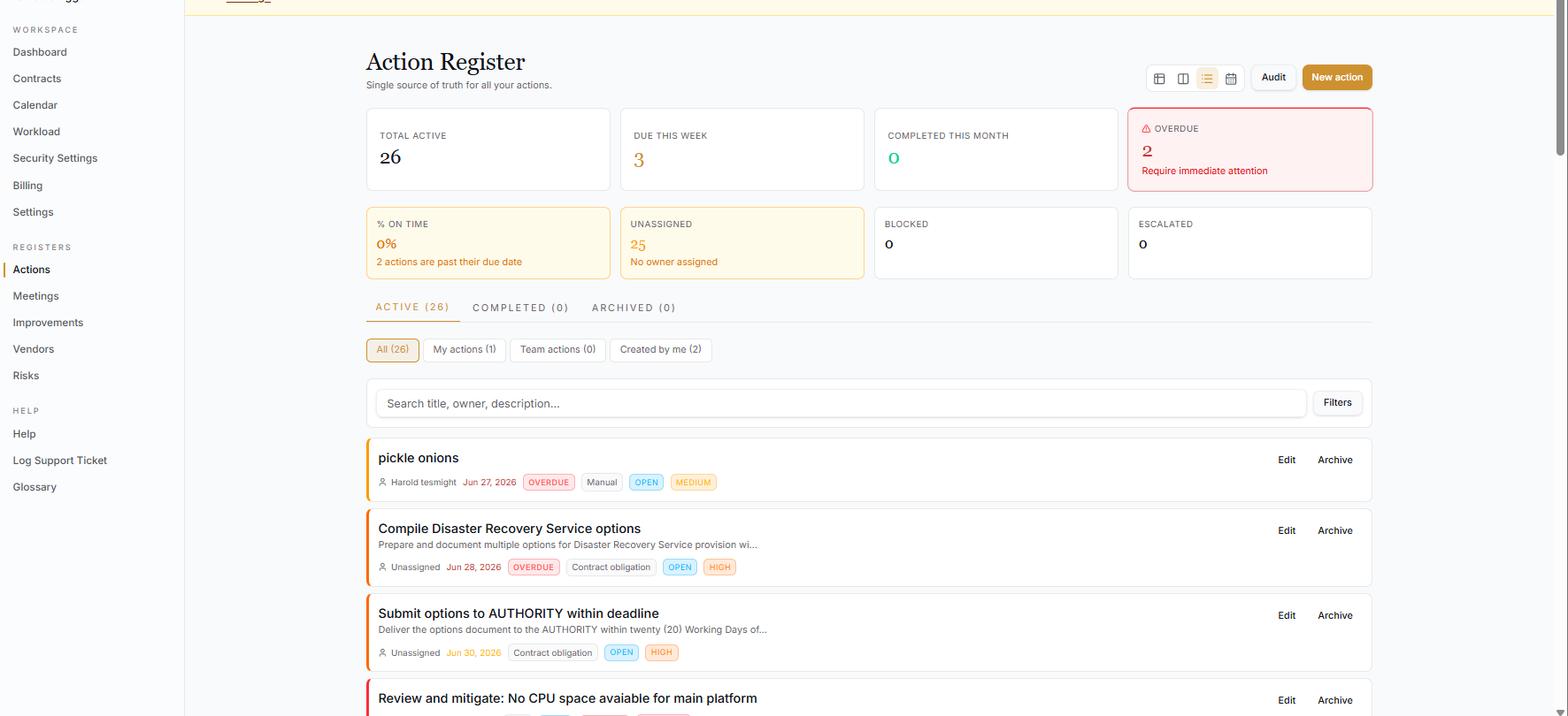Actions screenshot