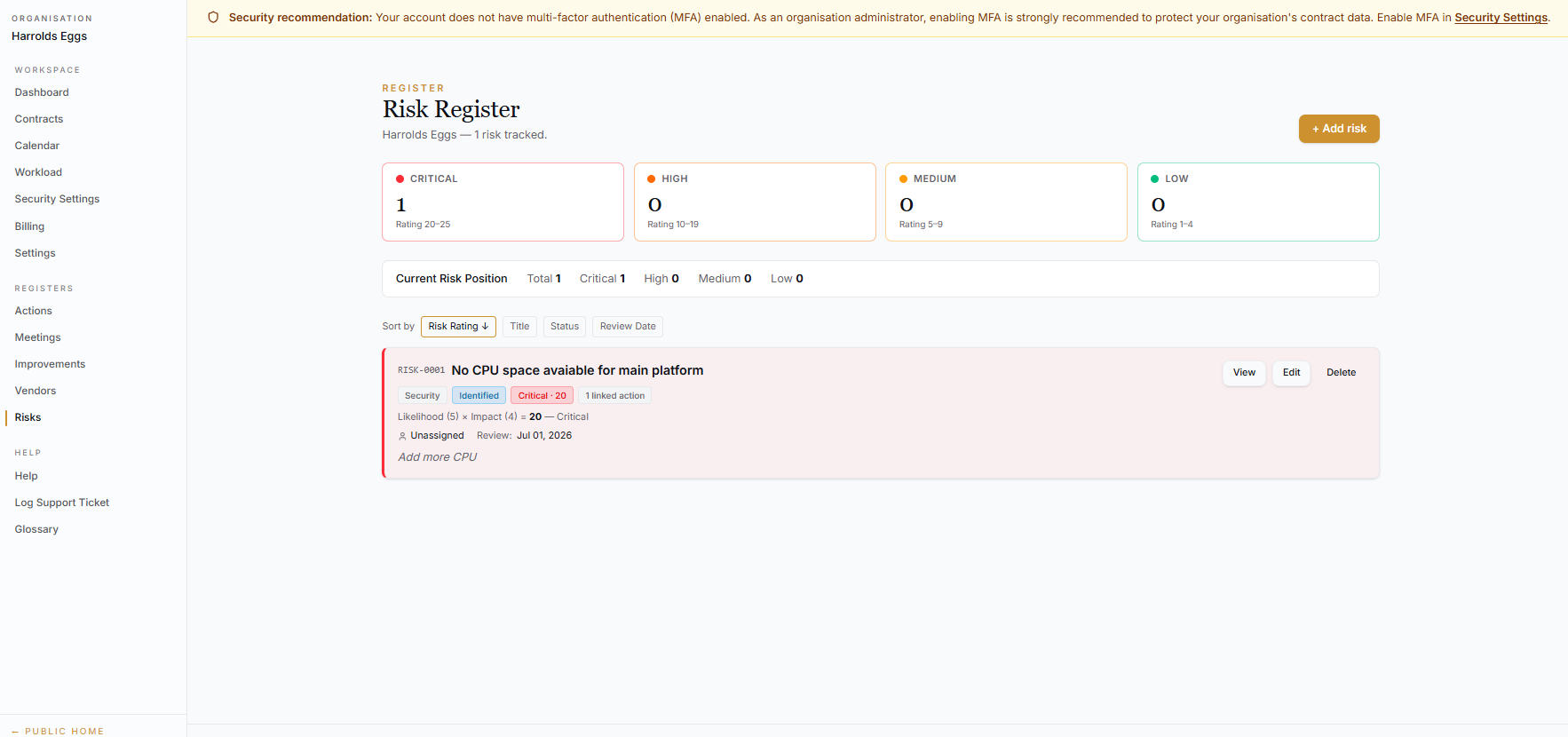 Workload screenshot